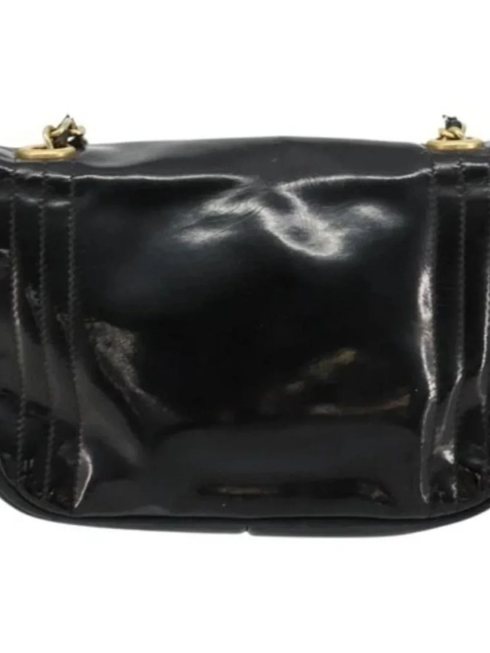 CHANEL COCO Mark Chain Shoulder Bag Patent leather Black Gold CC Auth 177993